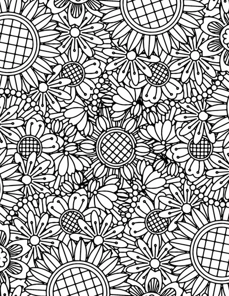 Coloring page for adults with abstract doodle background. Floral Mandala Pattern Coloring Page.