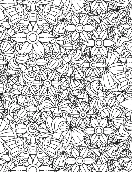 Coloring page for adults with abstract doodle background. Floral Mandala Pattern Coloring Page.