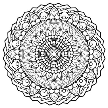 Henna, Mehndi, dövme, dekorasyon için mandala şeklinde dairesel desen. Etnik doğu tarzında dekoratif süs. Boyama kitabı sayfası.