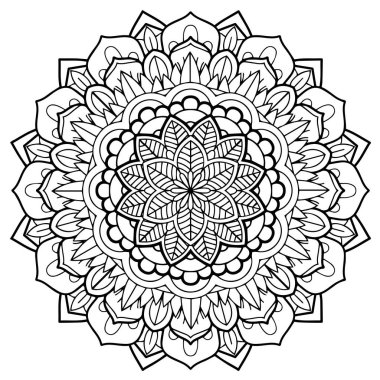 Henna, Mehndi, dövme, dekorasyon için mandala şeklinde dairesel desen. Etnik doğu tarzında dekoratif süs. Boyama kitabı sayfası.