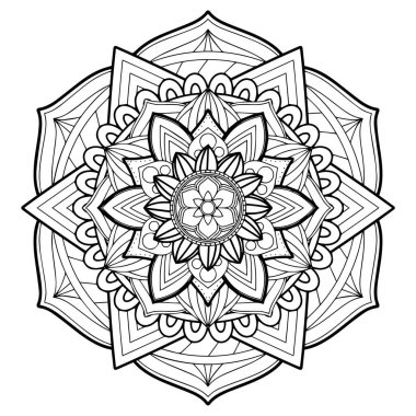 Henna, Mehndi, dövme, dekorasyon için mandala şeklinde dairesel desen. Etnik doğu tarzında dekoratif süs. Boyama kitabı sayfası.