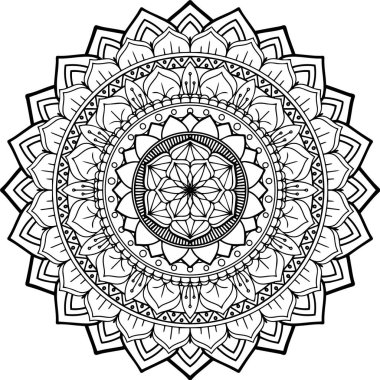 Henna, Mehndi, dövme, dekorasyon için mandala şeklinde dairesel desen. Etnik doğu tarzında dekoratif süs. Boyama kitabı sayfası.