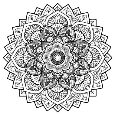Henna, Mehndi, dövme, dekorasyon için mandala şeklinde dairesel desen. Etnik doğu tarzında dekoratif süs. Boyama kitabı sayfası.