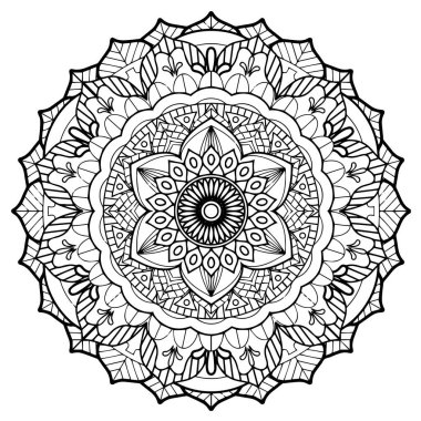Henna, Mehndi, dövme, dekorasyon için mandala şeklinde dairesel desen. Etnik doğu tarzında dekoratif süs. Boyama kitabı sayfası.