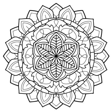 Henna, Mehndi, dövme, dekorasyon için mandala şeklinde dairesel desen. Etnik doğu tarzında dekoratif süs. Boyama kitabı sayfası.