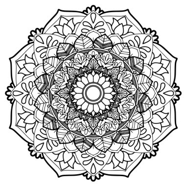 Henna, Mehndi, dövme, dekorasyon için mandala şeklinde dairesel desen. Etnik doğu tarzında dekoratif süs. Boyama kitabı sayfası.