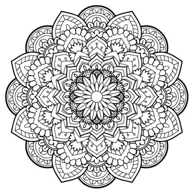 Henna, Mehndi, dövme, dekorasyon için mandala şeklinde dairesel desen. Etnik doğu tarzında dekoratif süs. Boyama kitabı sayfası.