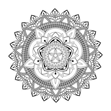 Henna, Mehndi, dövme, dekorasyon için mandala şeklinde dairesel desen. Etnik doğu tarzında dekoratif süs. Boyama kitabı sayfası.