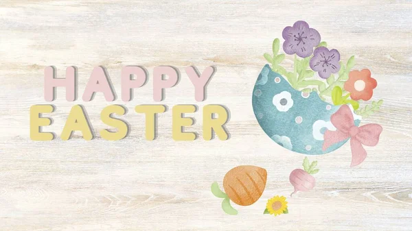Happy Easter Banner Ręcznie Rysowane Akwarelowe Elementy Sprężynowe — Zdjęcie stockowe