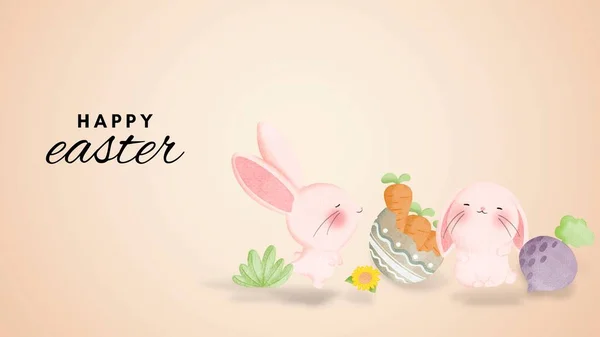 Happy Easter Cute Rabbits Carrots — Stock Photo, Image