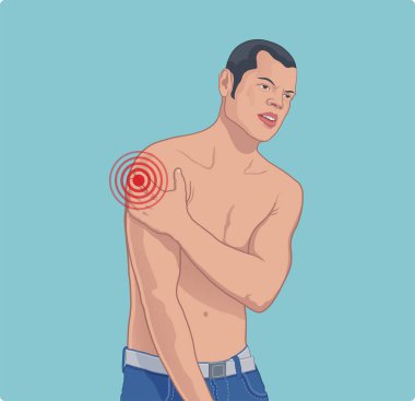 Man with pain at injection site after getting vaccine vector illustration.