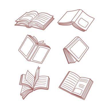 Kitapları aç farklı pozisyonlar çizim çizgisi simgesi logo vektörü.