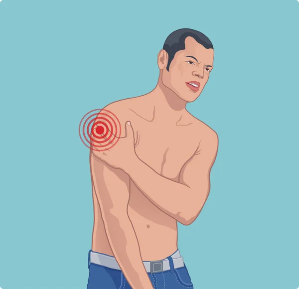 Man Pain Injection Site Getting Vaccine Vector Illustration — Vetor de Stock