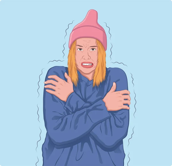 Young Woman Chills Cold Shivering Vector Illustration — Διανυσματικό Αρχείο