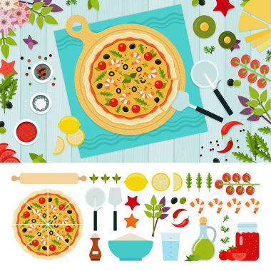 Deniz ürünleri ve sebze pizza
