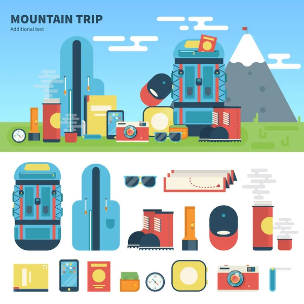 Équipement pour le voyage en montagne — Image vectorielle