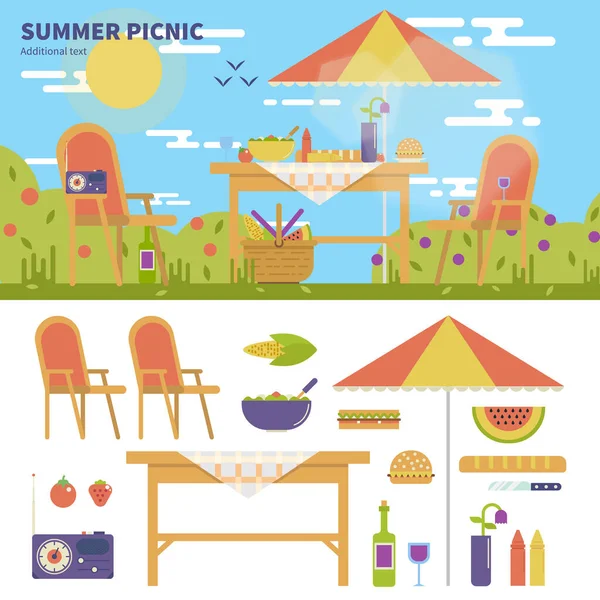 Summer picnic in the garden — Stock Vector