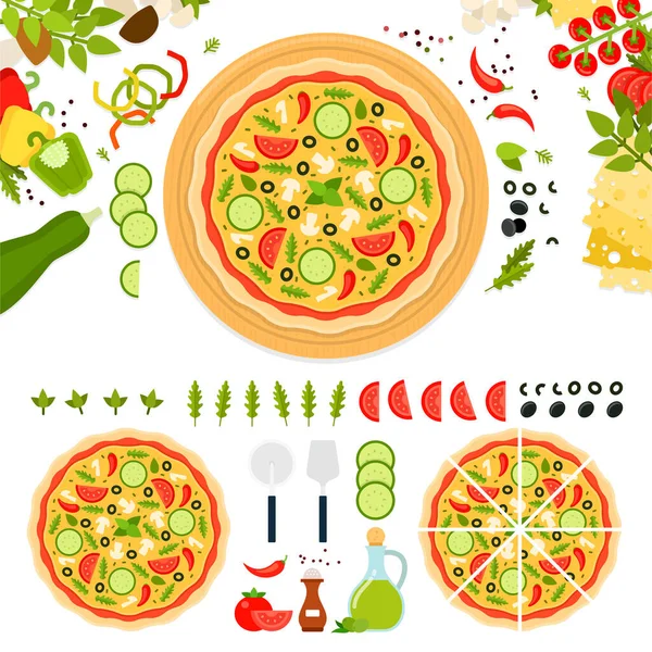 Pizza vegetariana con queso y verduras Ilustración De Stock