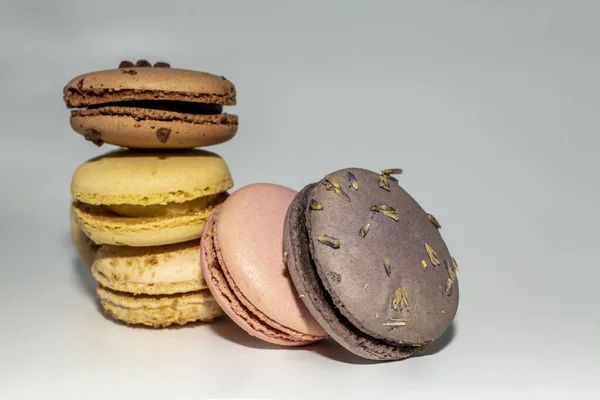 Row of delicious colorful French macaroons of different flavors, background, panoramic shot. High quality photo