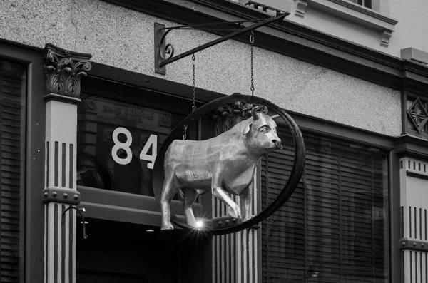 Old bar with Bull sign The Grill Room and Bar Portland Black and White. High-quality photo