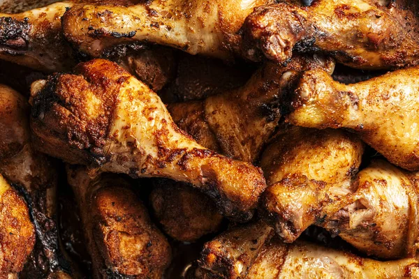 Close Fried Chicken Legs Drumsticks Tasty Unhealthy Food Compilation High — Fotografie, imagine de stoc
