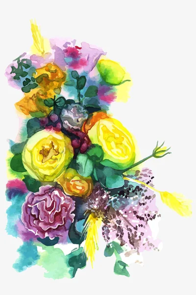 Bouquet de fleurs roses jaunes aquarelle multicolore — Image vectorielle