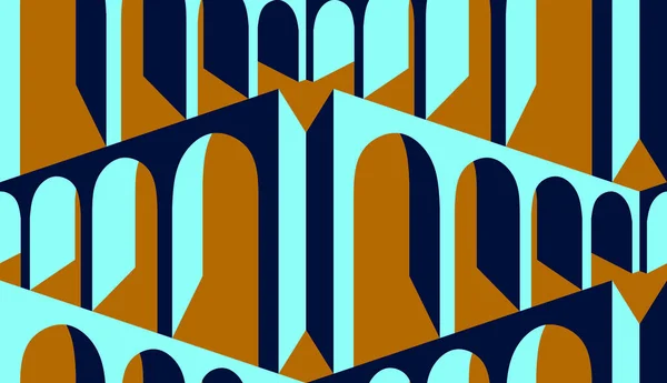 Nahtloses Arcade Muster Perspektivischen Kontrastfarben Blau Braun — Stockvektor