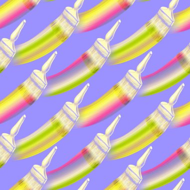 Renkli sarı yeşil fırça darbelerine sahip pürüzsüz fırça deseni gradyan leylak arkaplanı