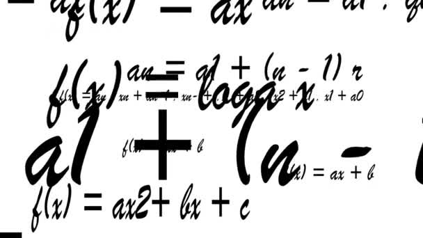 Matematiksel Fiziksel Formüllerin Animasyonu Sayılar Formüller Ekranda Kayıyor Beyaz Arka — Stok video