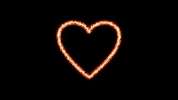 Oheň Srdce Animace Symbol Srdce Ohni Černém Pozadí Srdce Znamení — Stock video