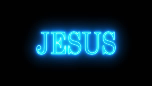 Animazione Del Nome Gesù Lampeggiante Nome Gesù Blu Luce Neon — Video Stock