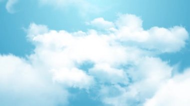 Mavi gökyüzü arkaplanlı bulutlar arasında uçuş animasyonu. Güneşli bir günde bulutların üzerinde hareket etmek. Sinema, arkaplan, dijital kompozisyon için mükemmel