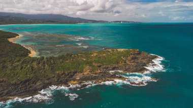 High angle view of Las Cabezas Chiquitas in Fajardo Puerto Rico rock outcrop between Playa Colora and Playa Escondido