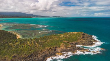 High angle view of Las Cabezas Chiquitas in Fajardo Puerto Rico rock outcrop between Playa Colora and Playa Escondido