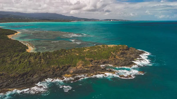 High angle view of Las Cabezas Chiquitas in Fajardo Puerto Rico rock outcrop between Playa Colora and Playa Escondido