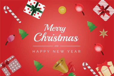 Suluboya Noel ve yeni yıl çelengi çiçekli çerçeve ve arkaplan vektörü Noel yaprağı, noel süsleri ve Noel elementleriyle birlikte premium