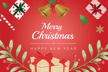 Suluboya Noel ve yeni yıl çelengi çiçekli çerçeve ve arkaplan vektörü Noel yaprağı, noel süsleri ve Noel elementleriyle birlikte premium