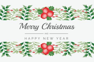 Suluboya Noel ve yeni yıl çelengi çiçekli çerçeve ve arkaplan vektörü Noel yaprağı, noel süsleri ve Noel elementleriyle birlikte premium