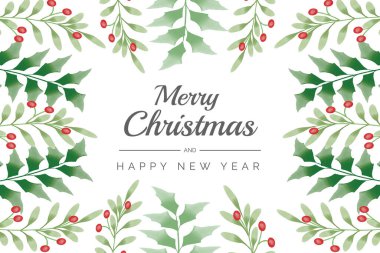 Suluboya Noel ve yeni yıl çelengi çiçekli çerçeve ve arkaplan vektörü Noel yaprağı, noel süsleri ve Noel elementleriyle birlikte premium