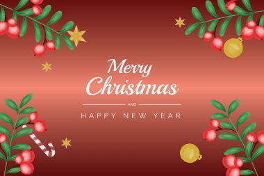 Suluboya Noel ve yeni yıl çelengi çiçekli çerçeve ve arkaplan vektörü Noel yaprağı, noel süsleri ve Noel elementleriyle birlikte premium