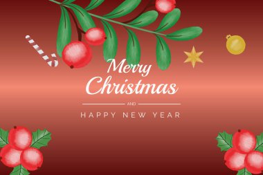 Suluboya Noel ve yeni yıl çelengi çiçekli çerçeve ve arkaplan vektörü Noel yaprağı, noel süsleri ve Noel elementleriyle birlikte premium