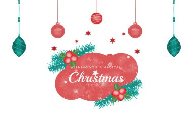 Suluboya Noel ve yeni yıl çelengi çiçekli çerçeve ve arkaplan vektörü Noel yaprağı, noel süsleri ve Noel elementleriyle birlikte premium