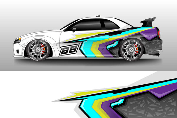 Decal Car Wrap Design Vector. Graphic Abstract Stripe Racing Background For Vehicle