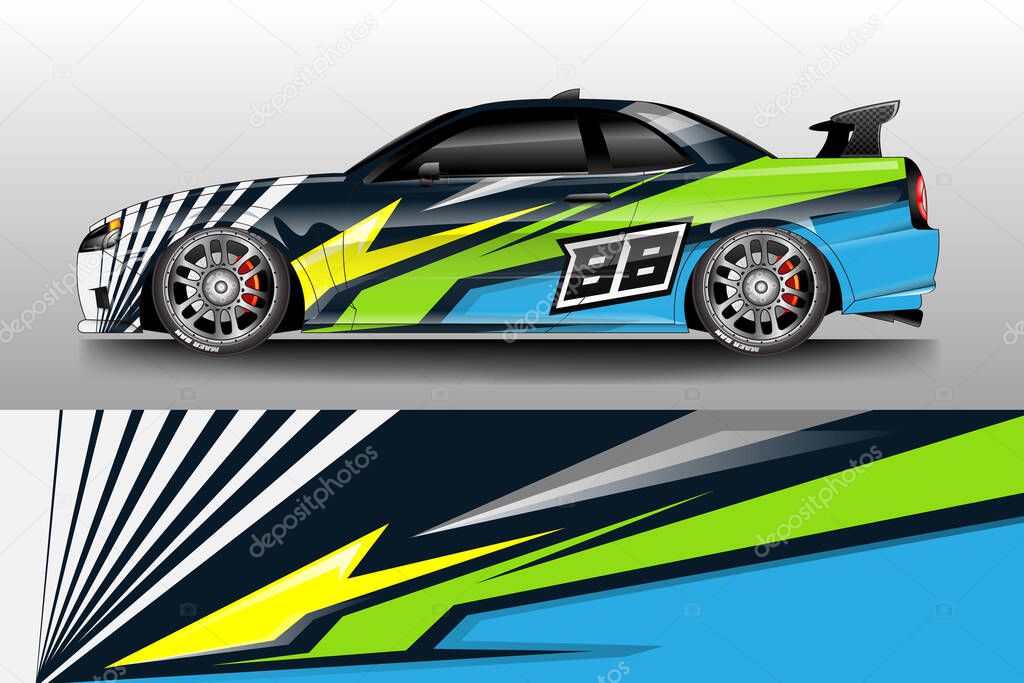 Decal Car Wrap Design Vector. Graphic Abstract Stripe Racing Background For Vehicle