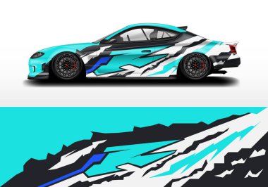 Decal Araba Paket Tasarım Vektörü. Araç, yarış arabası, ralli, drift için grafiksel soyut yarış arka planı. Yazdırma Dosyasını Hazırla