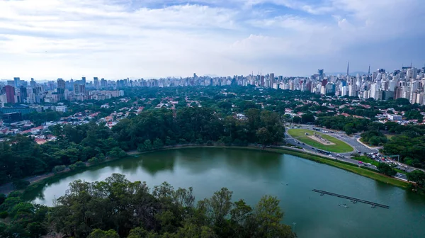 Aerial View Ibirapuera Park Paulo Residential Buildings Lake Ibirapuera Park — Foto de Stock