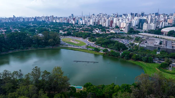 Aerial View Ibirapuera Park Paulo Residential Buildings Lake Ibirapuera Park — Foto Stock