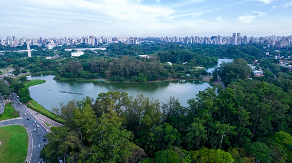 Luchtfoto Van Ibirapuera Park Paulo Woningbouw Buurt Meer Het Ibirapuera — Stockfoto