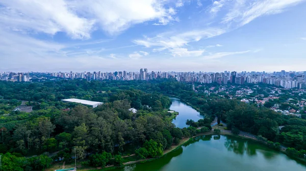 Luchtfoto Van Ibirapuera Park Paulo Woningbouw Buurt Meer Het Ibirapuera — Stockfoto