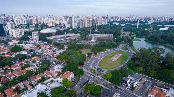 Luchtfoto Van Ibirapuera Park Paulo Woningbouw Buurt Meer Het Ibirapuera — Stockfoto